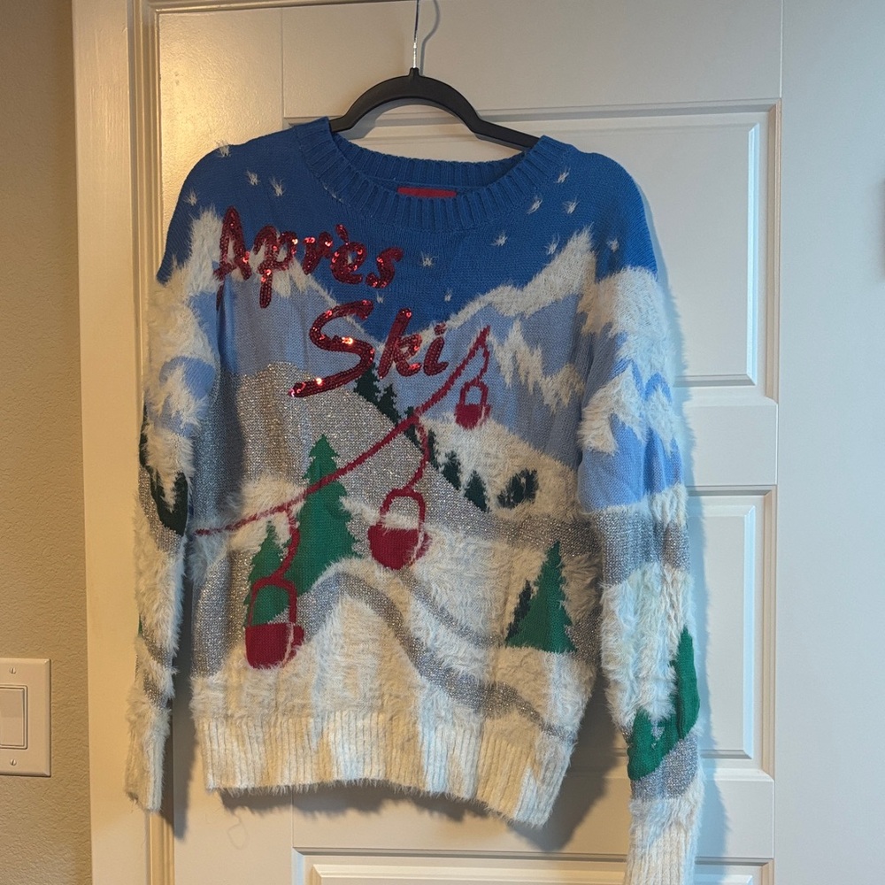 Winter Wonderland Women's Sweater - Blue, White, and Green